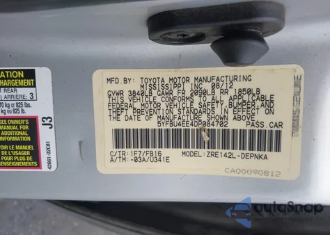 2013 Toyota Corolla Le from USA, damaged, VIN 5YFBU4EE4DP084702